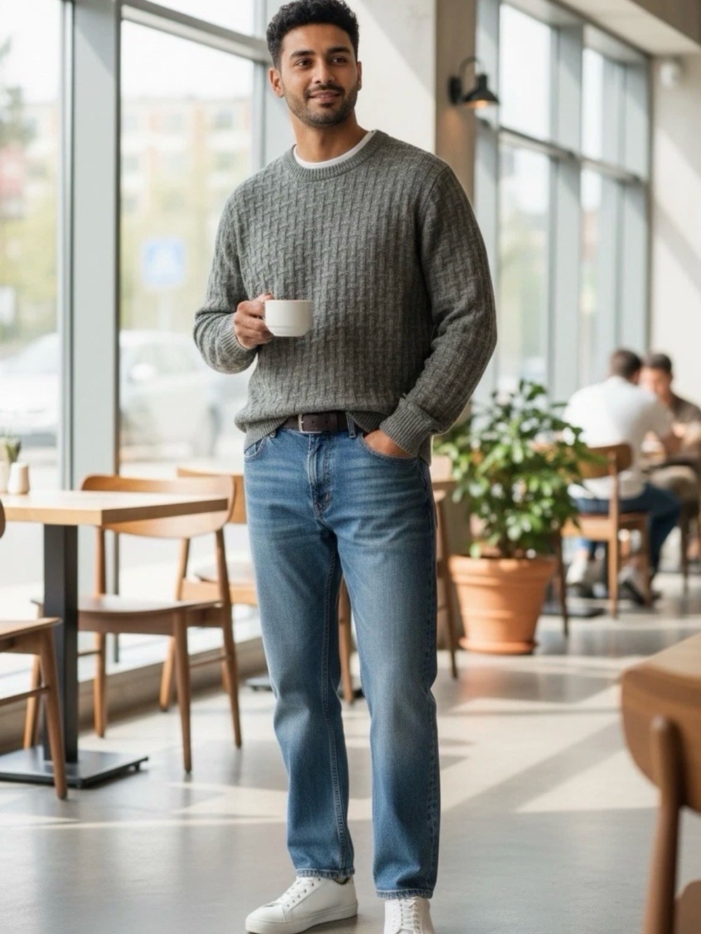 Oscar de la Renta Men’s Gray Crewneck Cable Knit Sweater Size XL